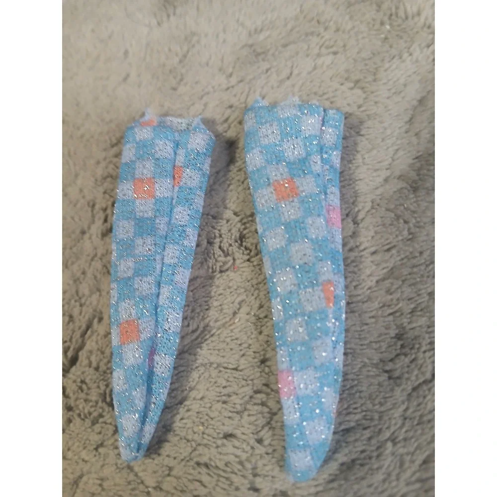 1986 Barbie Friends Fun Time Checkered‎ Socks Blue White Pink Orange